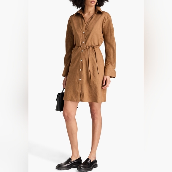 NWT VINCE. Linen-Blend Mini Shirt Dress